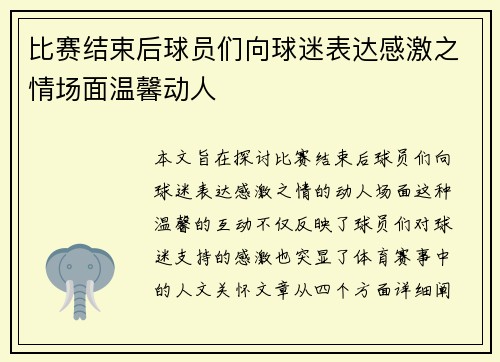 比赛结束后球员们向球迷表达感激之情场面温馨动人