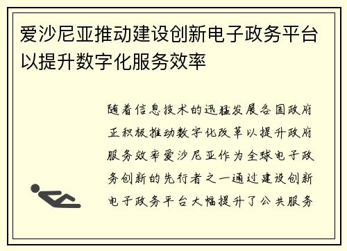 爱沙尼亚推动建设创新电子政务平台以提升数字化服务效率